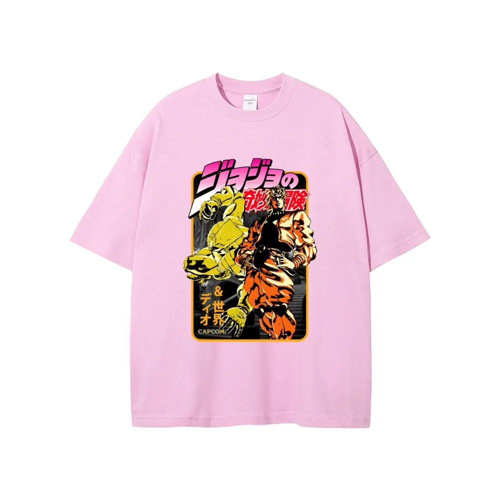 Summer men's Japanese anime JoJo's Bizarre Adventure pattern printed casual 100% cotton short-sleeved T-shirt retro clothing