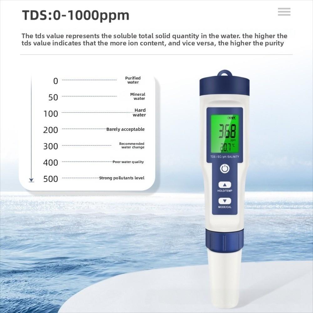 Multi-Parameter Water Quality Tester 5 In 1 Salinity Meter Digital TDS Meter  for Hydroponics