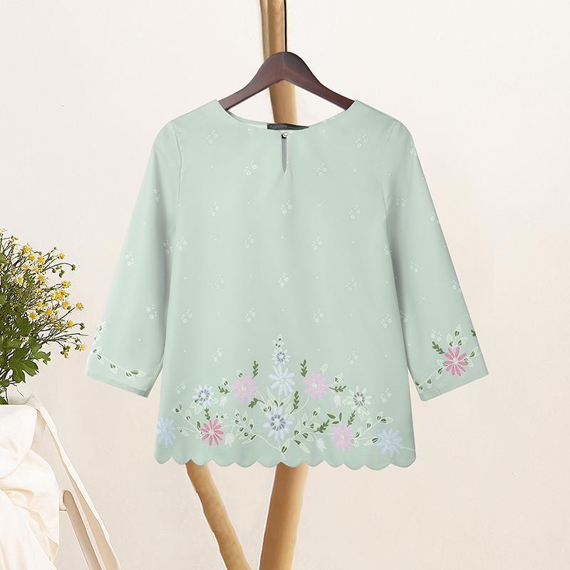 ZANZEA Kvinner Casual Rund Hals 3/4 Erme Løs Trykk Bluse