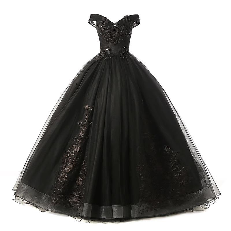 Abito da sera da sposa nero con spalle scoperte per esibizioni soliste e servizi fotografici