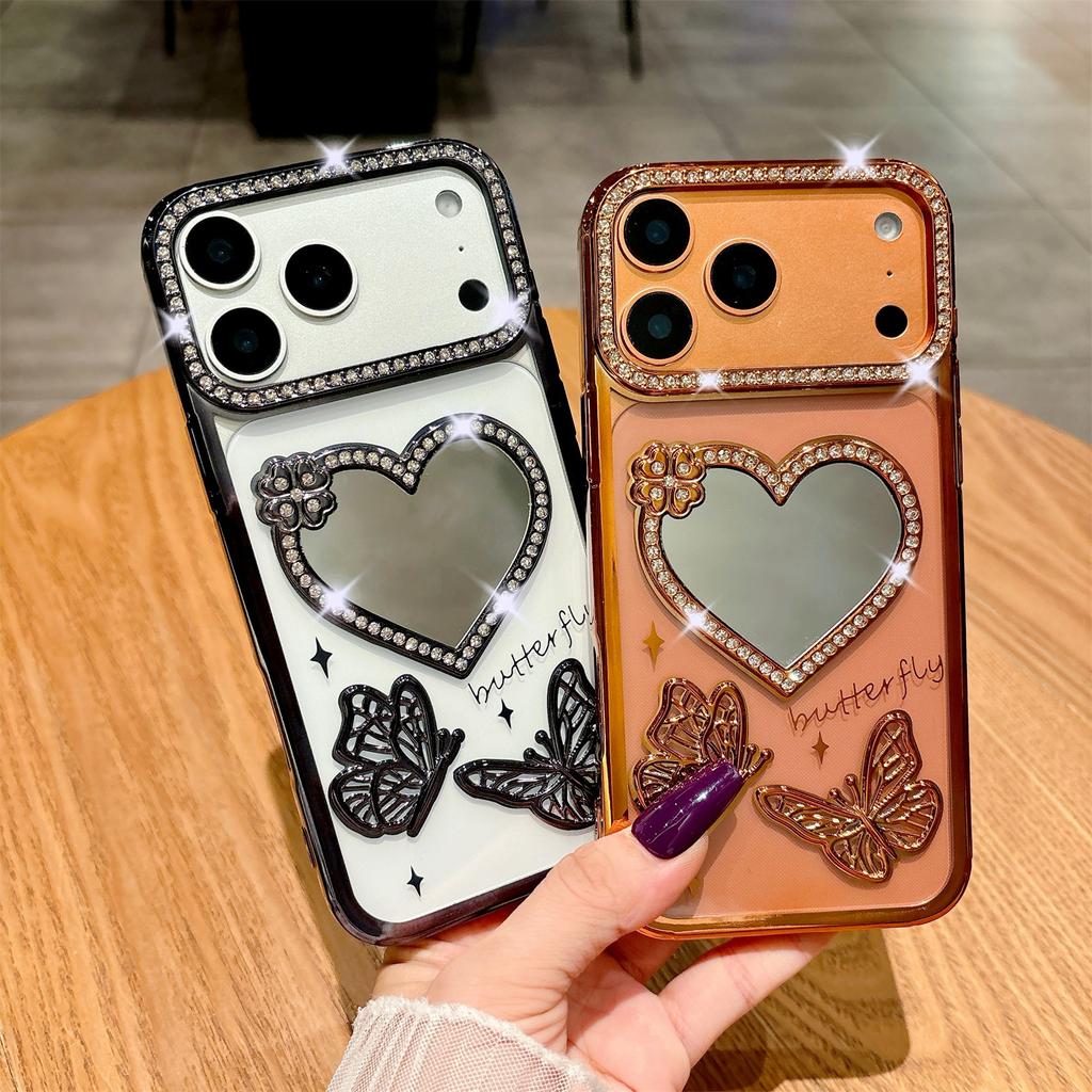 Beautiful Love Mirror Butterfly Shining Protector Colorful Phone Case for iPhone 17 Air 16 15 14 13 12 11 Pro Max Plus Cover