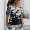 Streetwear Damskie Luźne Codzienne Koszulki V-neck z Kwiatowym Wzorem Krótki Rękaw
