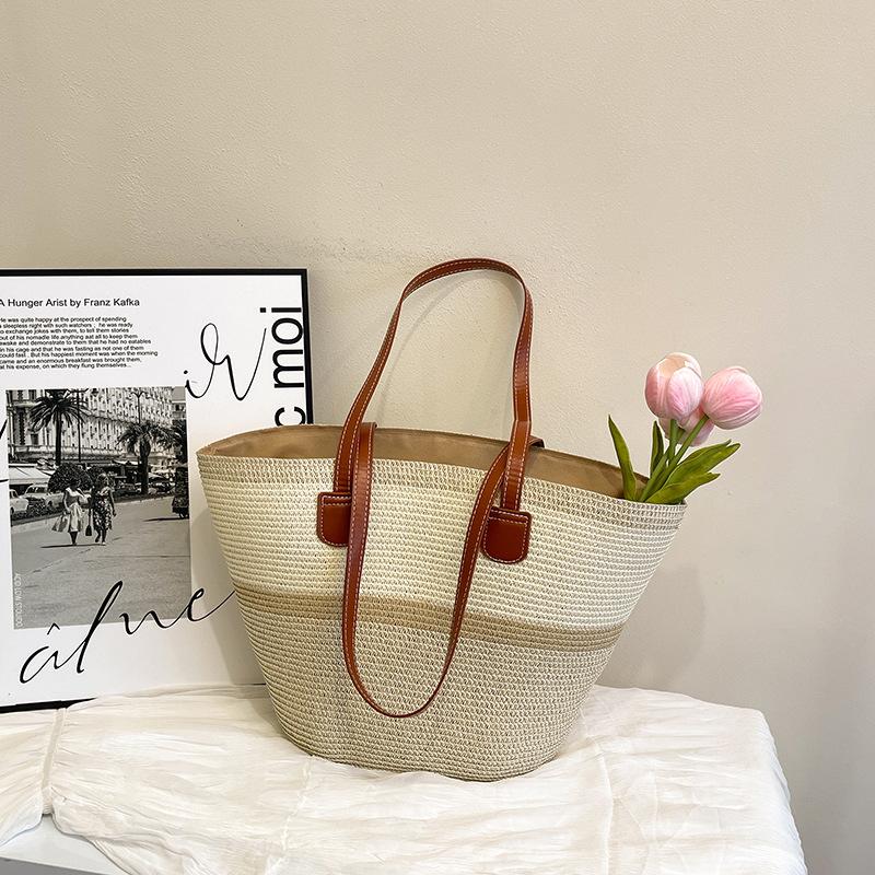 Straw-woven Bags for Women Ins Style New Style Beach and Seaside Outdoor Vacation Large Capacity Shoulder Bag