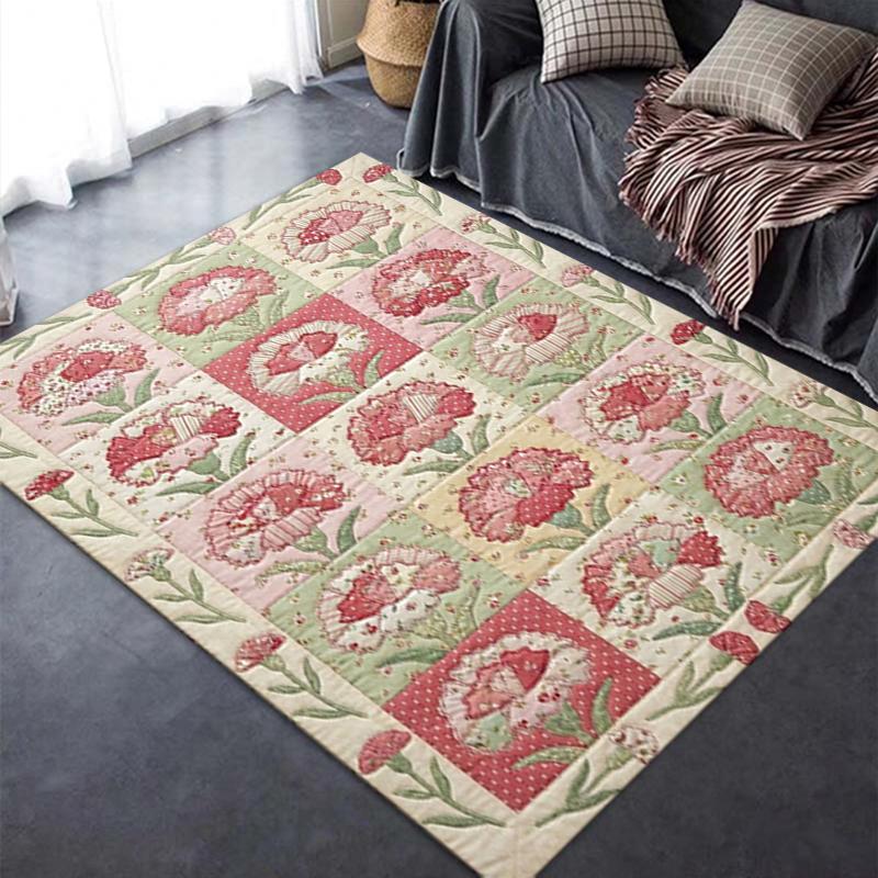 2025 New Coffee&Carnations Carpet Rug for Living Room Bedroom Home Sofa Decoration,Kids Play Non-slip Floor Mat11