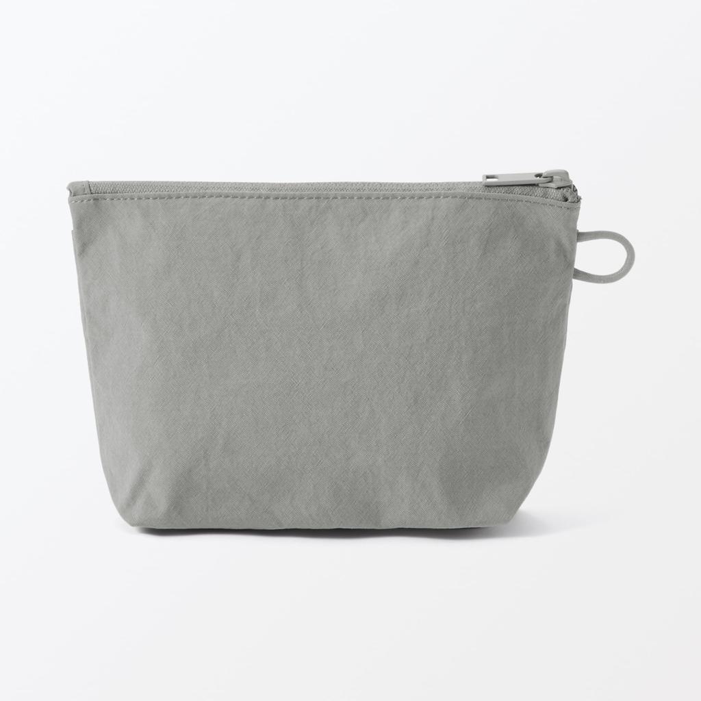 MUJI Wrinkle Nylon Gusseted 21 x x 6 84475689 Pouch, Gray, Medium, Approx. 13.5 cm,