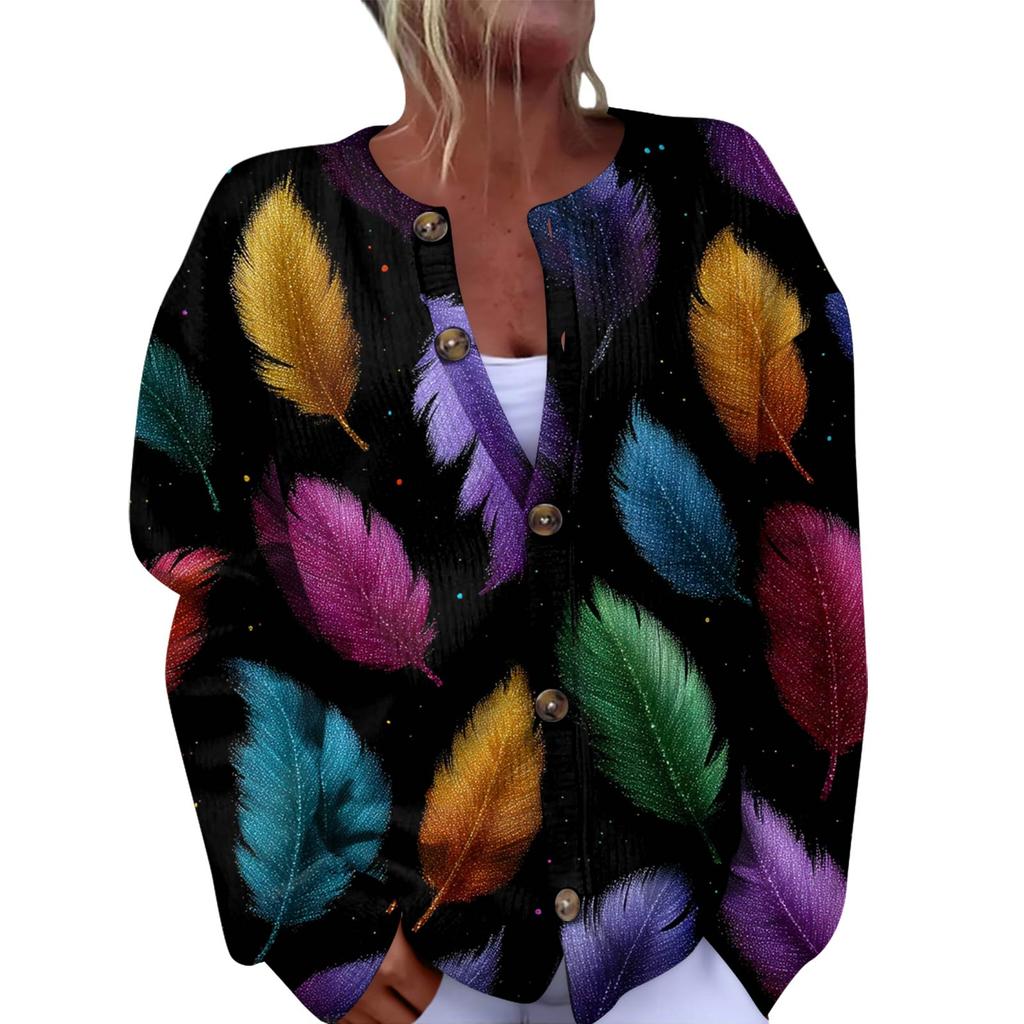 Dámský módní festivalový pletený kardigan s dlouhým rukávem a zapínáním na knoflíky