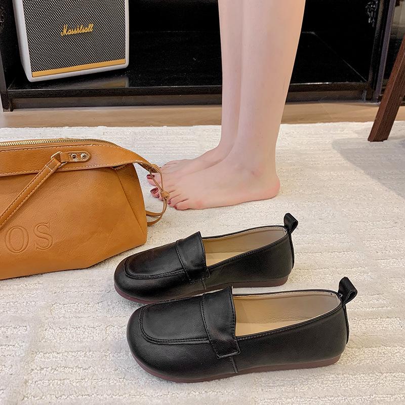 

Soft-soled Doudou shoes women s 2025 new summer retro big-headed grandma shoes boat shoes shallow leather shoes single shoes mother shoes 41 чёрный