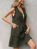 Womens Sleeveless Half Zip Tank Mini Dress Loose Fit Utility Pocket Dress