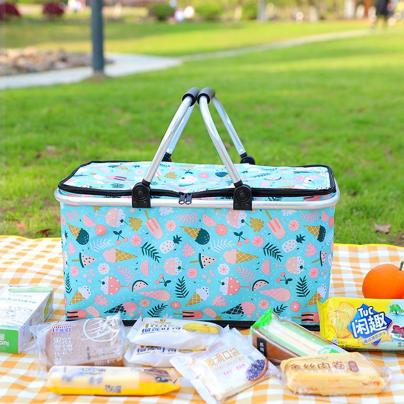 Portable Insulated Folding Picnic Basket - Ideal for Outdoor Trips, Shopping, and Storage.
