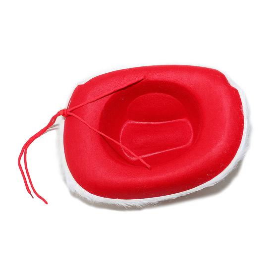 Cowboy Hat Christmas Themed White Furry Trim Soft Felt Material Jazz Top Hat Adjustable Red Tie Party Hat