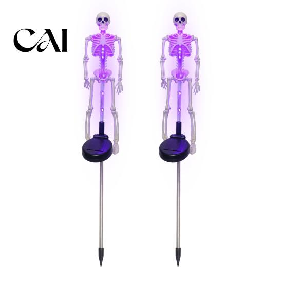 Outdoor Atmosphere Lighting for Halloween 2Pcs Solar Skeleton Stake Light, Glowing Realistic Figurine, Waterproof Powered Haunted House Decor
