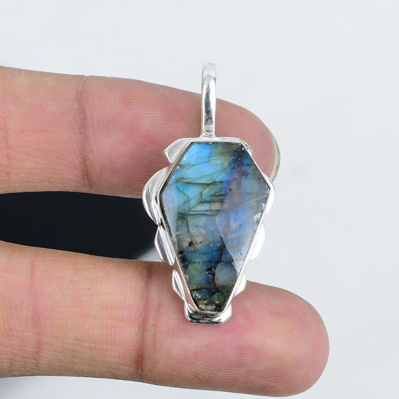 Natürlicher Labradorit Edelstein Anhänger 925 Sterlingsilber - Handgefertigtes Sarg-Design, Alltagsschmuck, Einzigartiger Labradorit Anhänger Party-Wear Geschenke