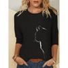 Knitted Long Sleeve Animal Print Round Neck Women's Casual T-Shirt