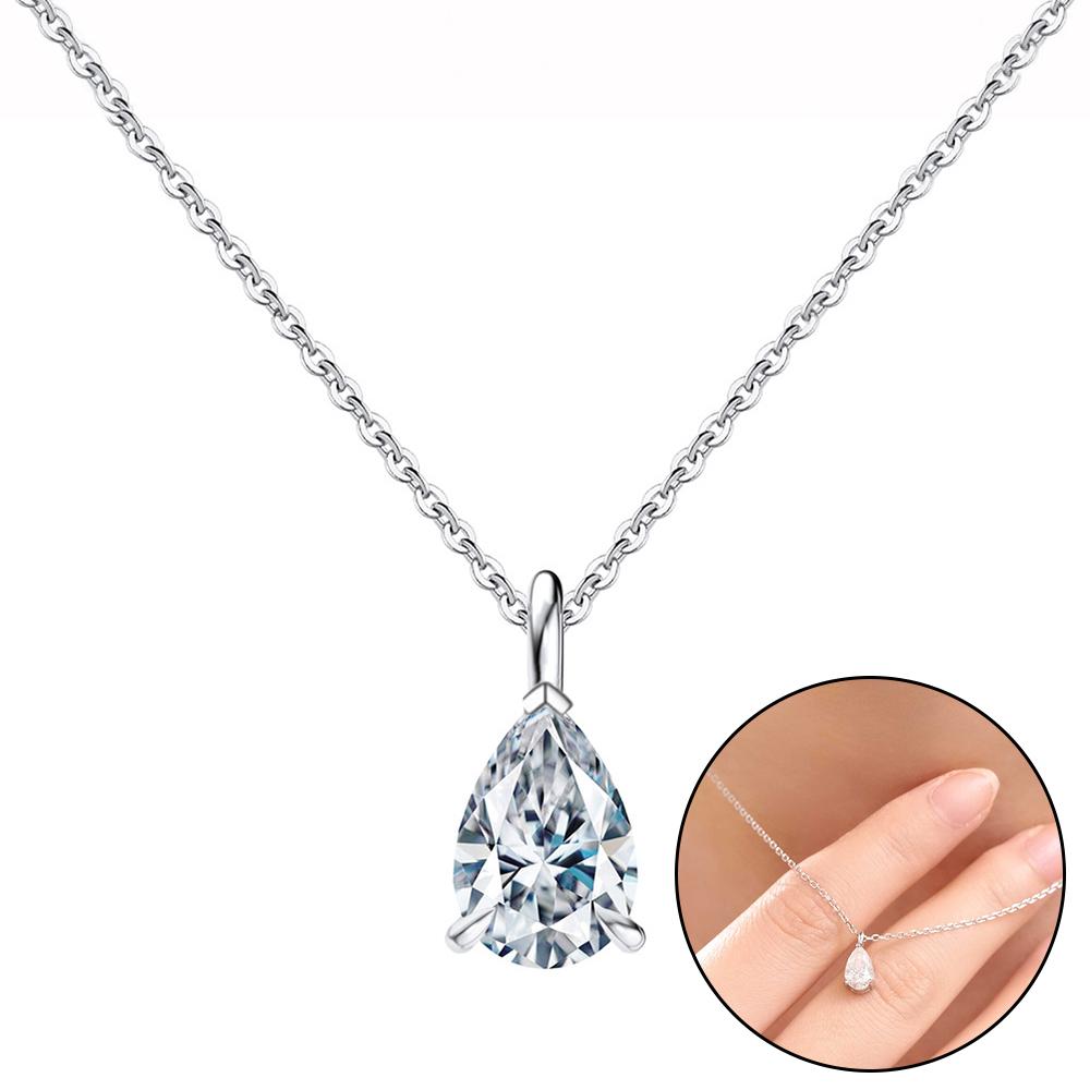 1CT 2CT Solitaire Moissanite Pendant Necklace for Women Pear/Oval/Marquise/Emerald Cut Lab Diamond S925 Silver Necklaces Jewelry