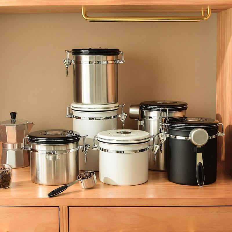 Stainless Steel Coffee Sealed Can Coffee Bean Storage Can with Date Tracker with Spoon One Way Exhaust Preservate Cafe Use