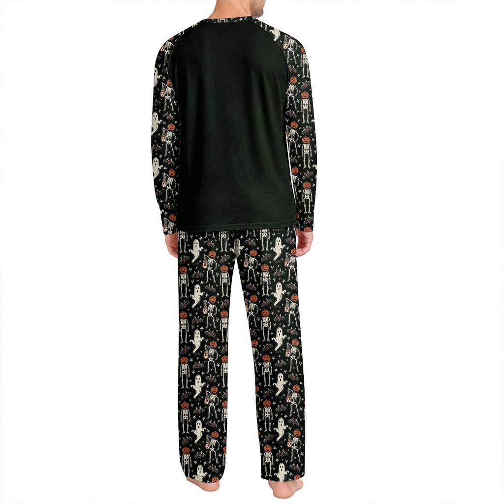 Herren Halloween Pyjama-Set mit langärmeligem Oberteil und langer Hose, lässig, bequem, Nachtwäsche