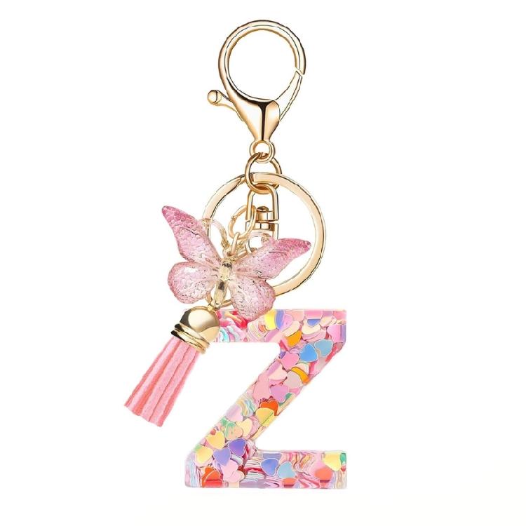 Fashionable Crystal Letter Keychain Sparkling Butterfly Tassels Charm Keyring Ornament for Women Girls Accessories