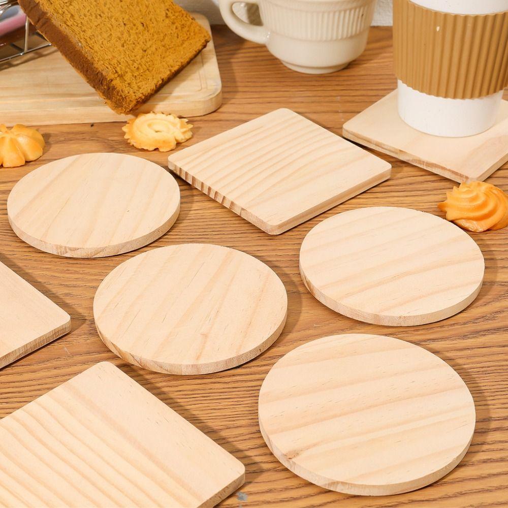 5 Stück Massivholz Kaffeetassen-Untersetzer Hitzebeständig Anti-Rutsch Tassenunterlage Wasserbecher-Basis DIY Handwerk Malerei Holzgravur Dekoration