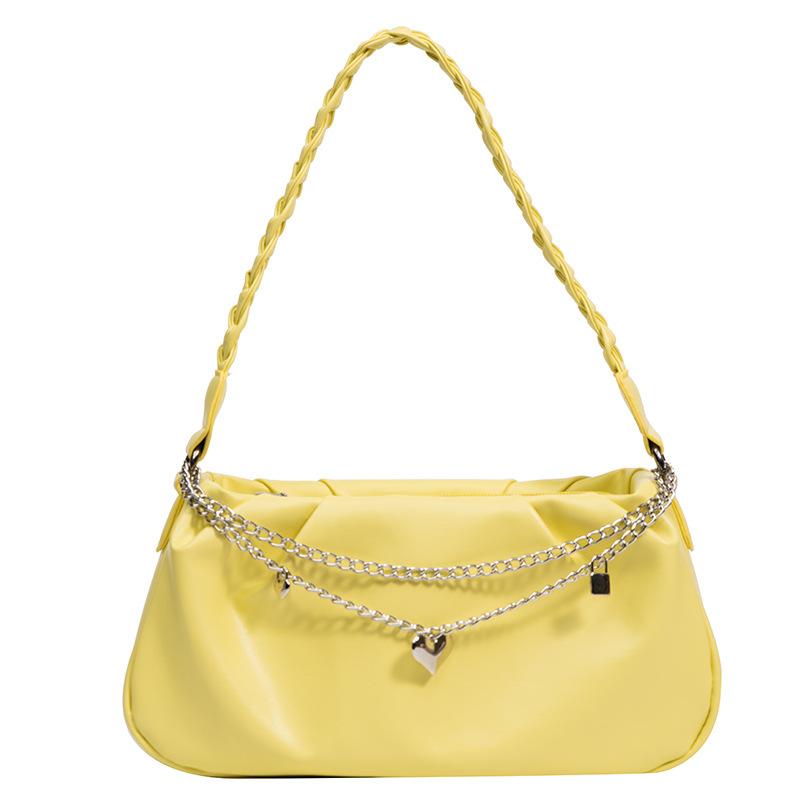 

Internet celebrity retro small square bag 2024 summer new trendy pleated cloud bag fashion chain simple shoulder messenger bag жовтий