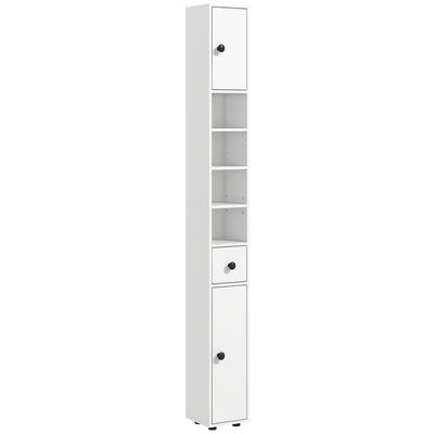 Bathroom Cabinet, 4 Shelves, Drawer, Chipboard, Slim Design, White