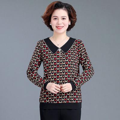 Middle-aged Mother Spring Dress Doll Collar Foreign Style T-shirt Small Shirt Middle-aged and Elderly Women's Loose Long-sleeved Foreign Style Top