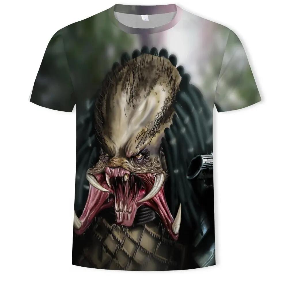 MINISO 3D Printed Movie "Predator" Alien Killer Men's T-shirt Cartoon Harajuku Fashion Adult Short Sleeved Round Neck Top Clothing