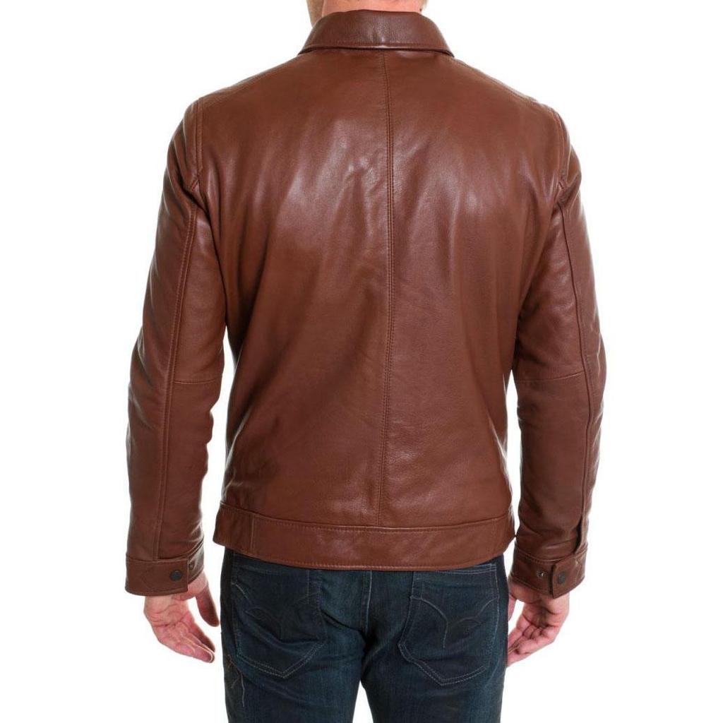 SkinOutfit Men's Genuine Lambskin Brown Leather Jacket Stylish Motorcycle Bomber Biker Outerwear MJ 211
