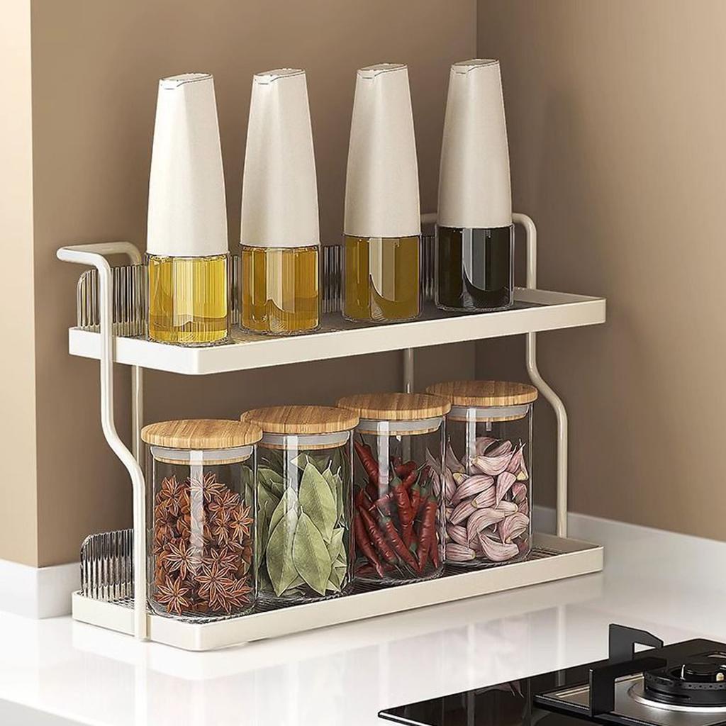 Countertop Shelf Organizer Carbon Steel 2 Tier Multifunctional Kitchen Spice Rack for Bedroom