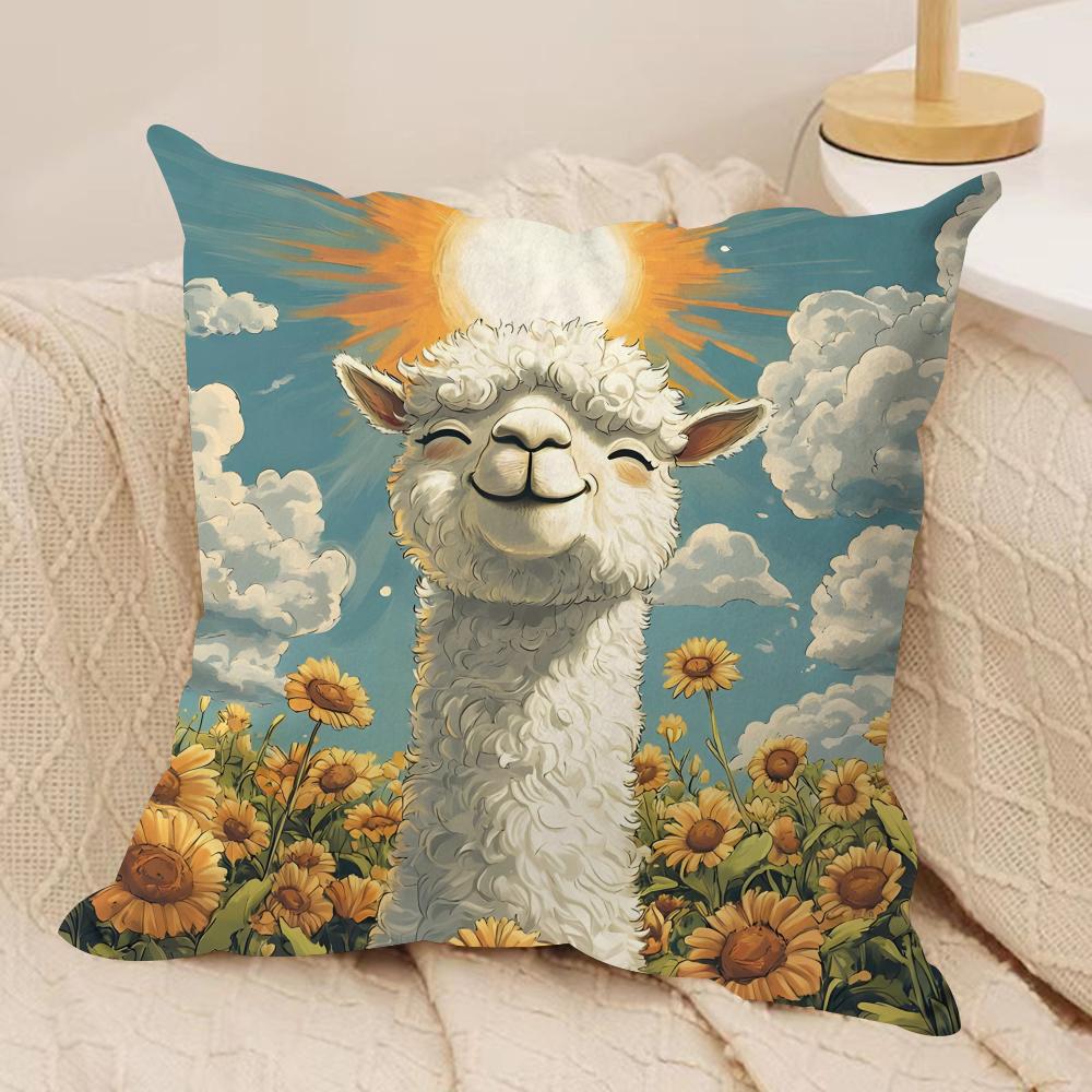 Classic Alpaca Cushion Cover Short Plush Double-Sided Print Square Throw Pillow Covers Sofa Home Cushion Decor