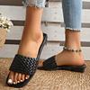 Fashion Women's Sandals Summer Luxury Fashion Flat Bottom Slippers Casual Simple Solid Colour One Word Woven Strap Sandy Beach Sandals