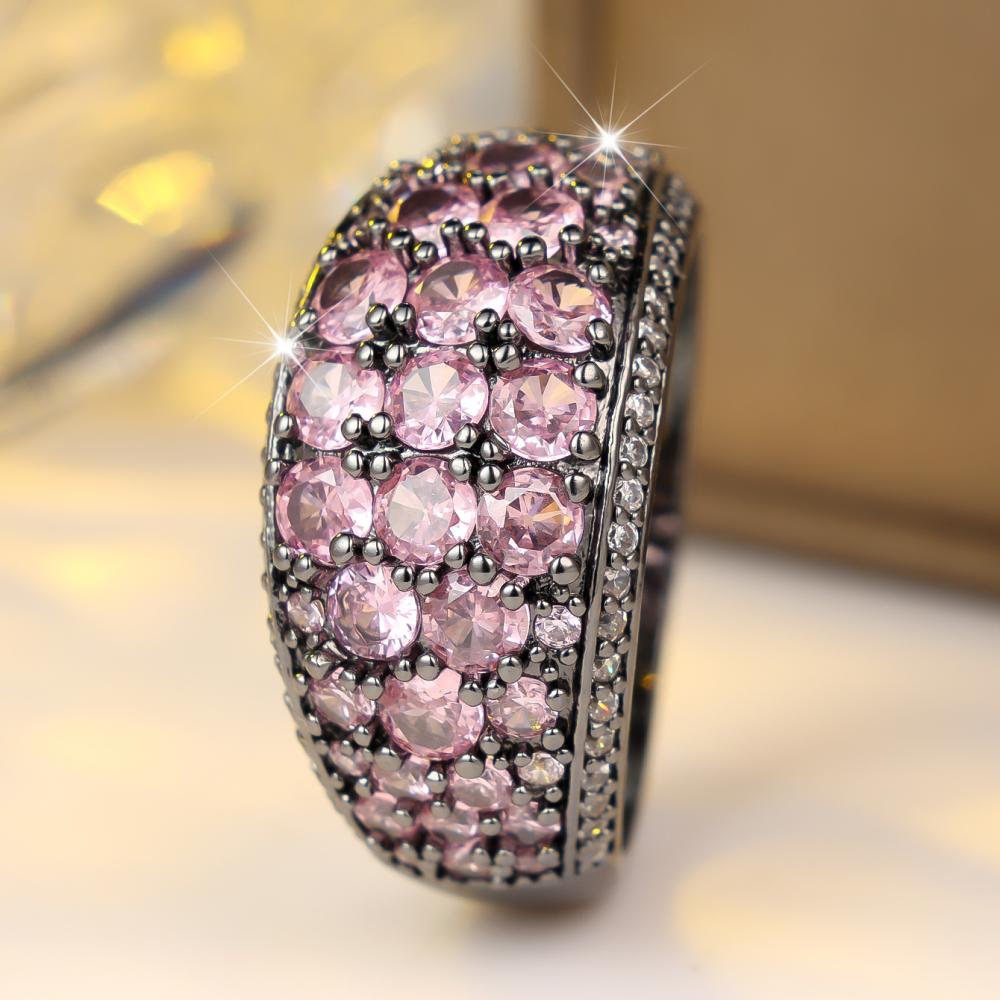 Luxurious Four Colors Available Pink Zircon Paved Wide Band Ring for Women Daily Wear and Party