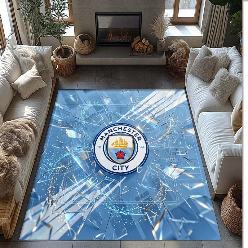 Manchester City Printed Flannel Area Rug Non Slip Soft Polyester Floor Carpet Indoor Decor Mat for Bedroom Living Room Sofa