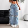 Women's High Waist Washed Women's Jeans Fashionable Versatile Straight Leg Pants