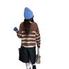 Autumn and winter new striped knitted women's clothing, loose retro hooded women's knitted sweater cardigan women's