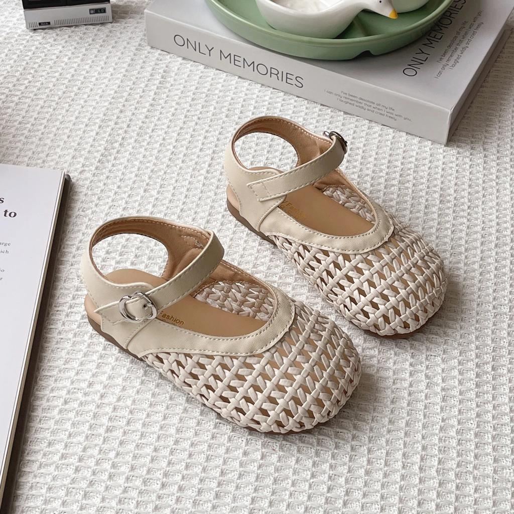 Summer Girl's Sandals Braided Hollow-out Sliver Beige Kids Sliders Versatile Minimalist Shallow Trendy  Childern Shoes 22-33