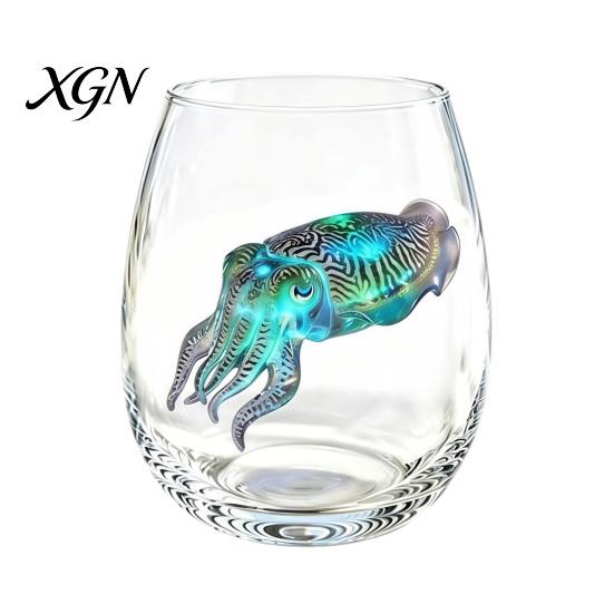 Personalized Daily Use Glassware Stemless Wine Glasses with Marine Animal Pattern, 420ml Capacity, High Borosilicate Halloween Themed Drinking