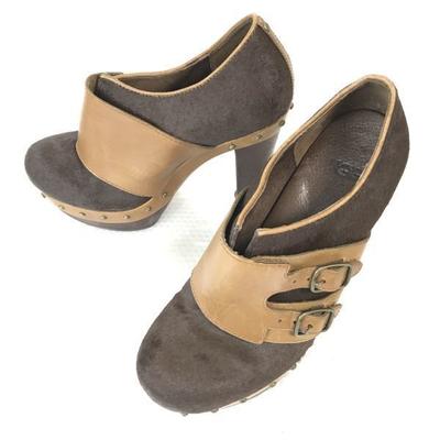 UGG Leather High-Heel Bootie Sandals 6/23.0 Brown(USED)