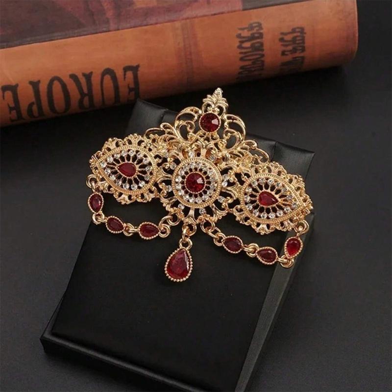 Crystals Arabic Brooch Featuring Hollow Out Tassels Designs For Women Bridal Caftan Pin