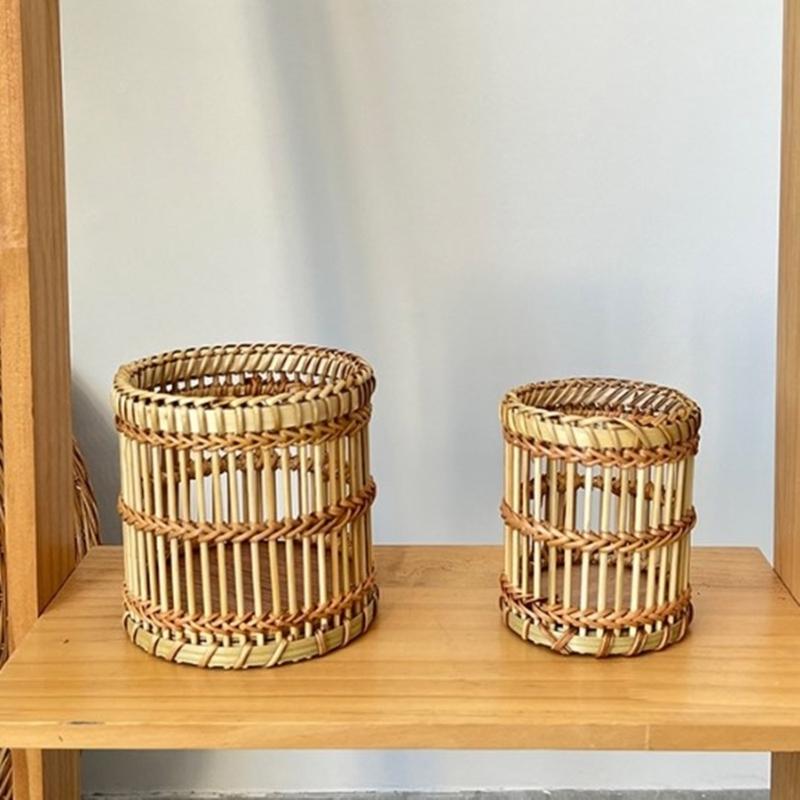 Multipurpose Handwoven Vases Sturdy Rattan Basket Pots Portable Accessories for Country Styles Household Accent
