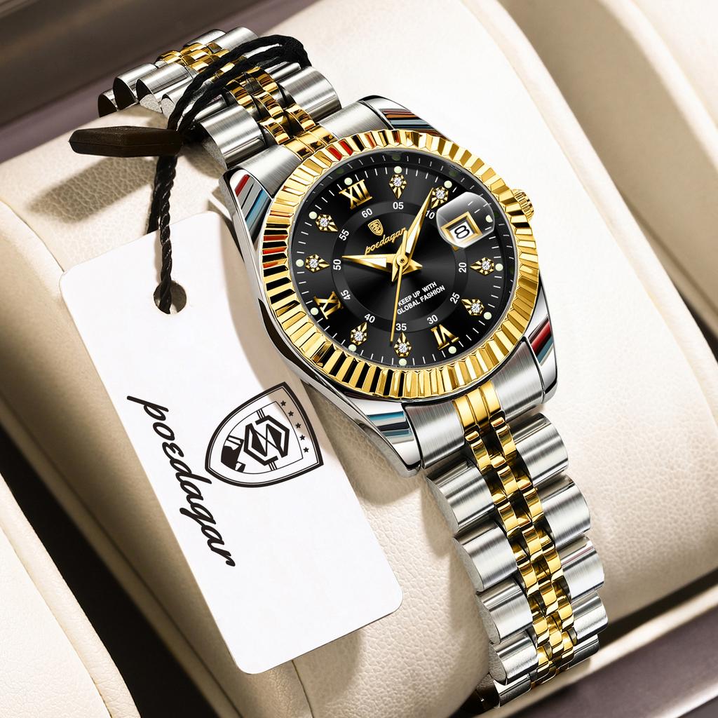 POEDAGAR Business Quartz Ladies Wristwatch Waterproof Luminous Date Elegant Women Watch Stainless Steel Fashion Women's Watches