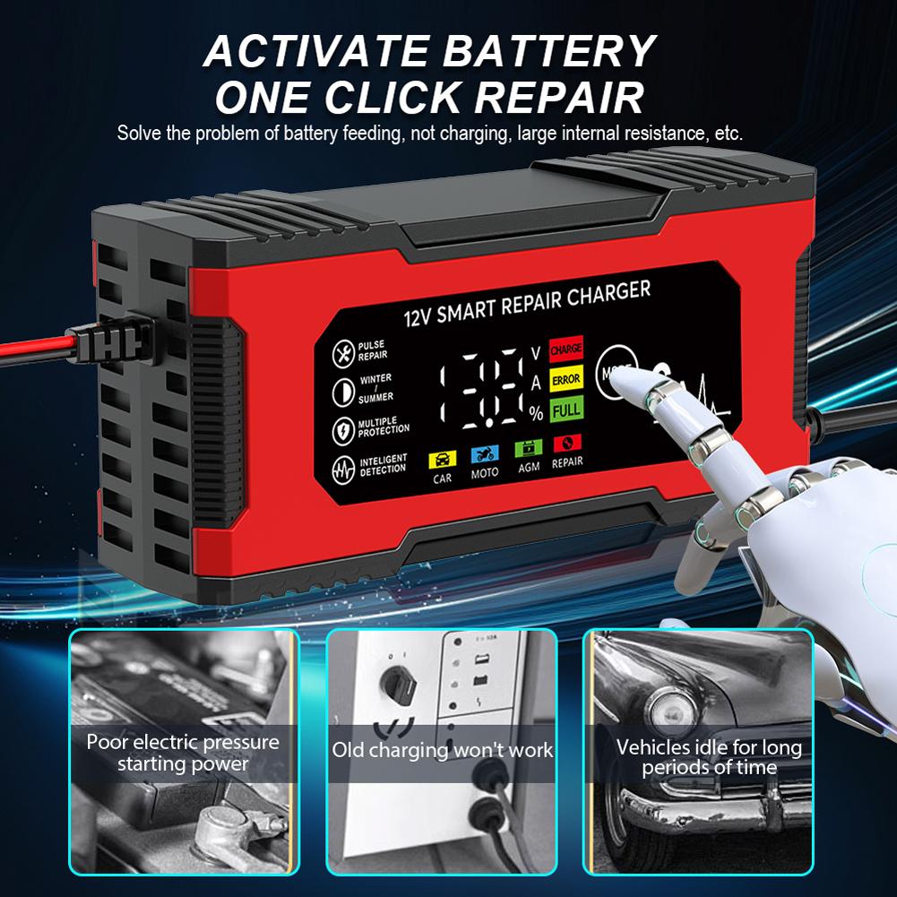 12V 6A Smart Repair Battery Charger LCD Display Car Battery Charging Device Car Battery Maintainer Automotive Tools