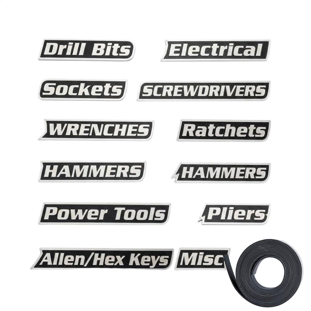 12pcs Magnetic Toolbox Labels Drawer Organize Tags With Magnet Stickers Reusable Tags for Steel Toolboxes for Identifying