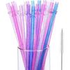 Hestya 25 Pcs Glitter Reble Plastic Straws 9 Inches Long Hard Plastic Straws with Brush 6 Colors Translucent Replacement Drinking for 16oz-30 Oz