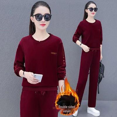 Women's Autumn/Winter Casual Sportswear Set: Fashionable, Age-Reducing, Loose, Slimming, Plus Velvet, Thickened Two-Piece.