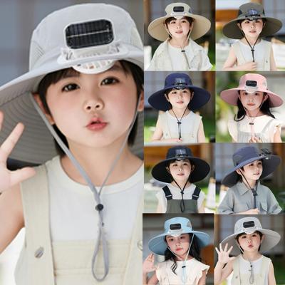 Rýchloschnúca čiapka pre deti s chladiacim ventilátorom, solárne napájaná, rybárska čiapka, priedušná, ochrana proti slnku, na vonkajšie aktivity