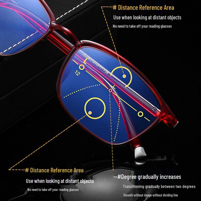 Unisex Full-Frame Progressive Photochromic Reading Glasses with Anti-Blue Light for Distance & Near Vision