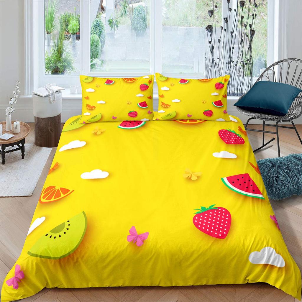 Lemon Fruit King Queen Duvet Cover Summer Cartoon Vegetable Plant Bedding Set For Kids Teens Adults Papaya Polyester Quilt Cover