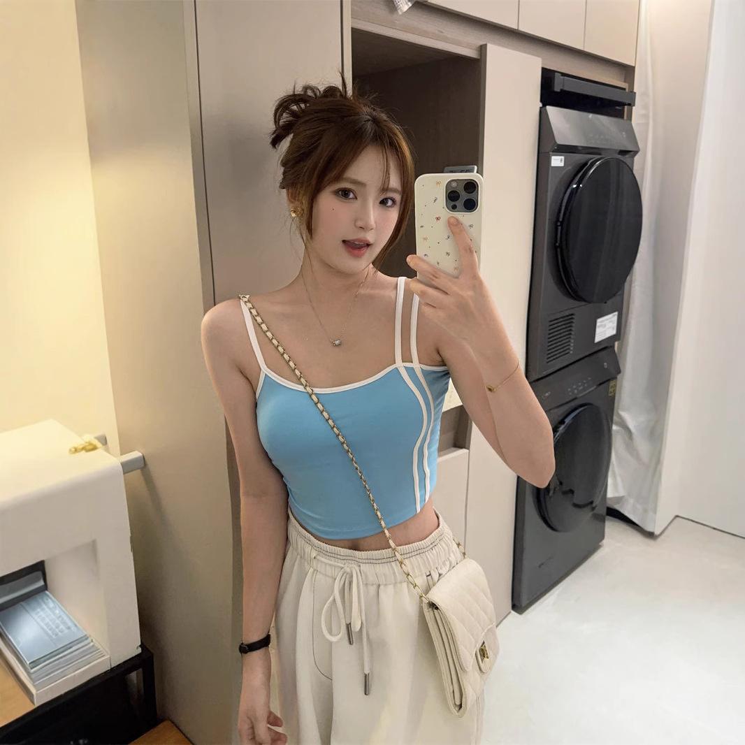 

Американский хлопковый топ без рукавов в стиле меньшинства, укороченный женский весенний жилет-халтер для похудения One size