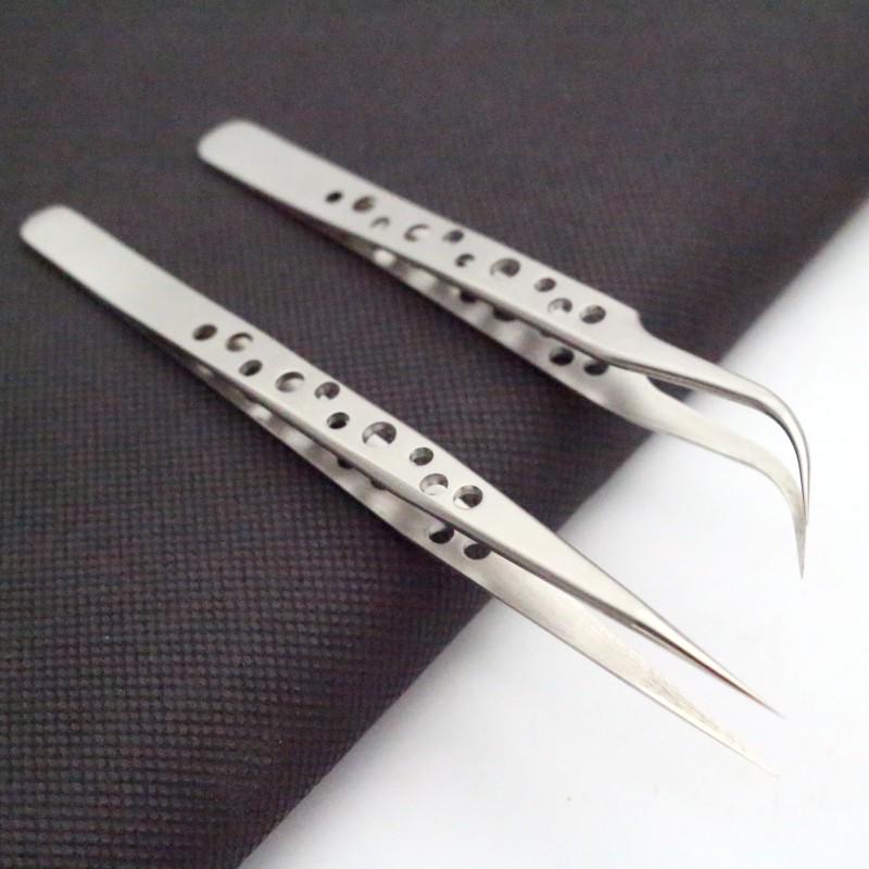 High-Precision Stainless Steel Tweezers: Perforated, Non-Slip, Straight & Curved Tips for Mobile Phone Repair