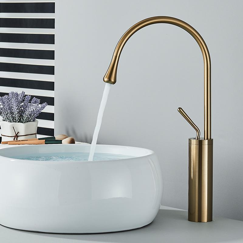Modern Basin Faucet Brushed Gold Black Silver Faucet Deck Mounted 360 Rotation Basin Sink Tap Mixer Hot & Cold Brass Tap